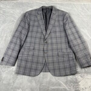 Flynt Mens Casual Grey Plaid Blazer Sport Coat lightweight Jacket‎ Size 46R